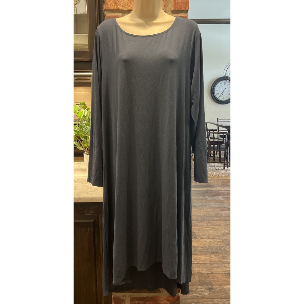 Eileen Fisher 1X Long Sleeve Pullover Hi Low Midi Dress Jersey